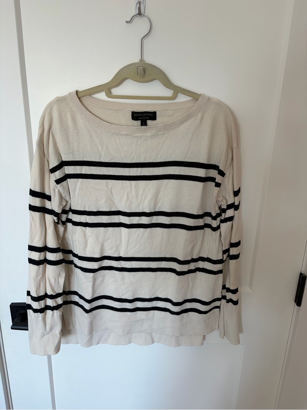 Banana Republic Cream and Black Striped Scoop Neck Sweater